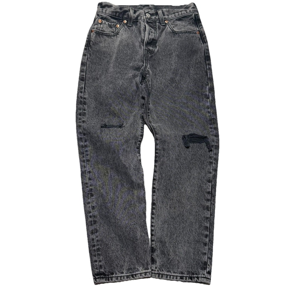 Levi's 501 Button Fly Jeans Women's 25x26 Black Grey Distressed Straight Red Tab